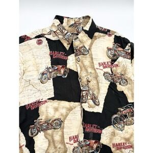 Harley Davidson Mens L Motorcycle All Over Print Short Sleeve Button Up Shirt